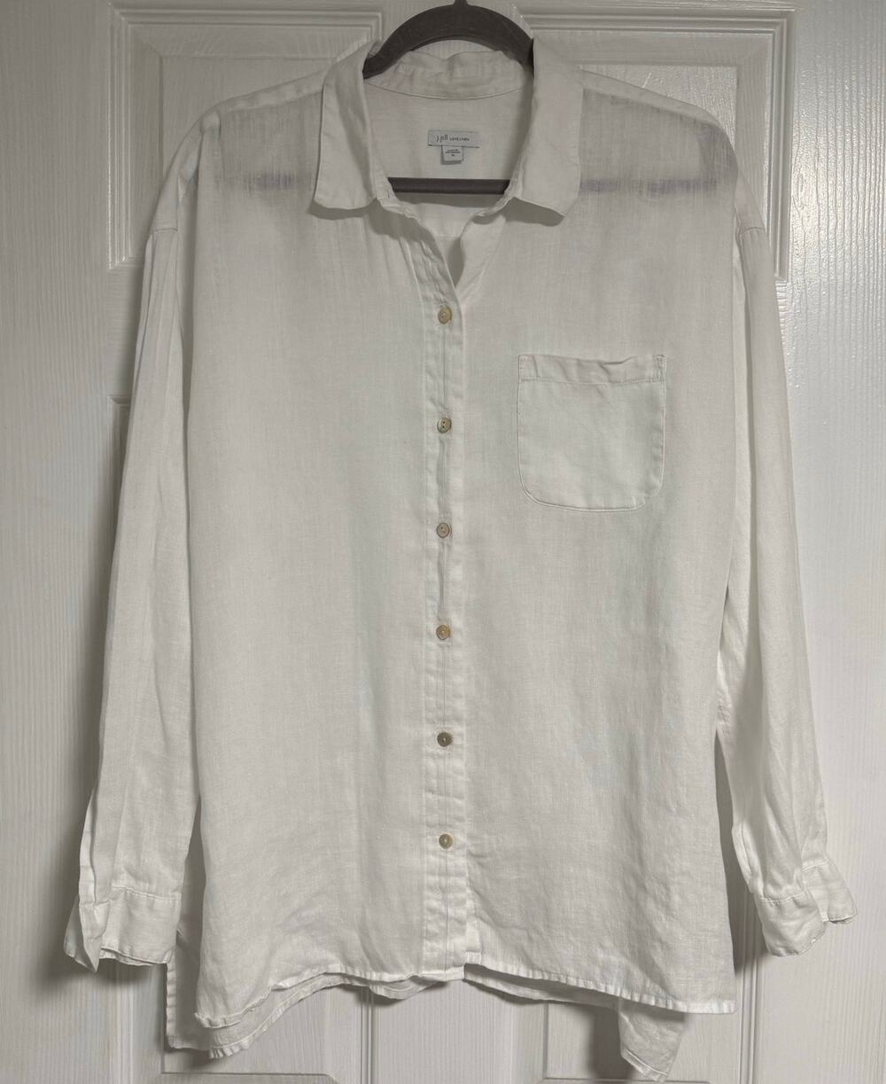 J,Jill Love Linen Women's White Button Down Long Sleeve Top Size XL